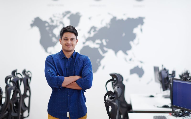 portrait of casual Asian indian business men leader standing confidence at Co-Working space,Small Business Startup Concept